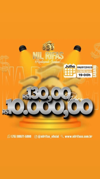 RIFA DE DEZENA: $130 PARA 10 MIL. SORTEIO 08/07 ÀS 19Horas