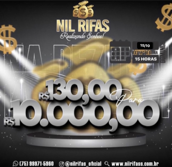 RIFA DE DEZENA: $130 PARA 10 MIL. SORTEIO  15/10 ÀS 15HORAS.