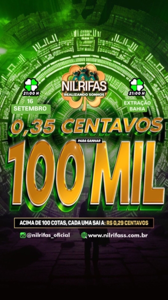 .Segunda gorda. 100.000,00 mil reais! Apenas $ 0,35 Centavos.