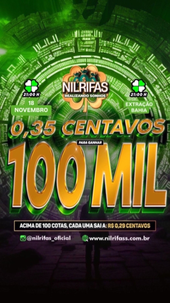 .Segunda gorda. 100.000,00 mil reais! Apenas $ 0,35 Centavos.