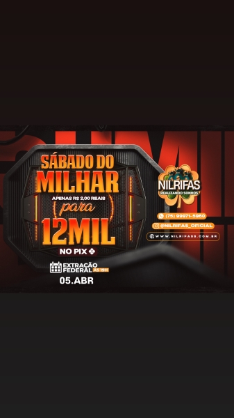 Federal Milhar da Sorte com 12 MIL REAIS NO PIX. APENAS $ 2.00 REAIS.