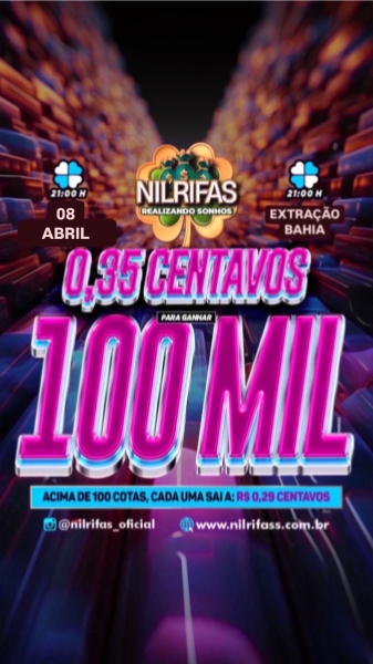 .Terça premiada com 100.000,00 mil reais! Apenas $ 0,35 Centavos.